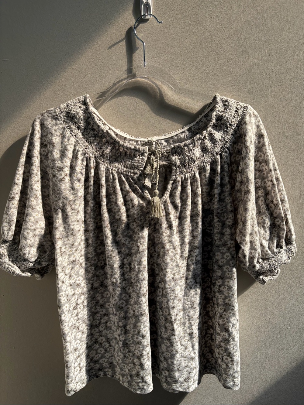 Lucky Brand Cotton Elbow Sleeve Peasant Blouse Floral Women’s Small